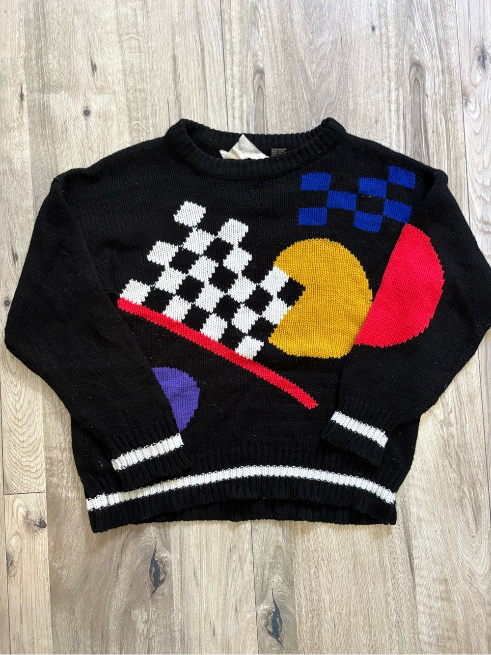 Black Geometric Colorblock Sweater - Women